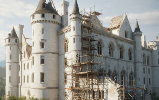 a castle being restored to its former glory