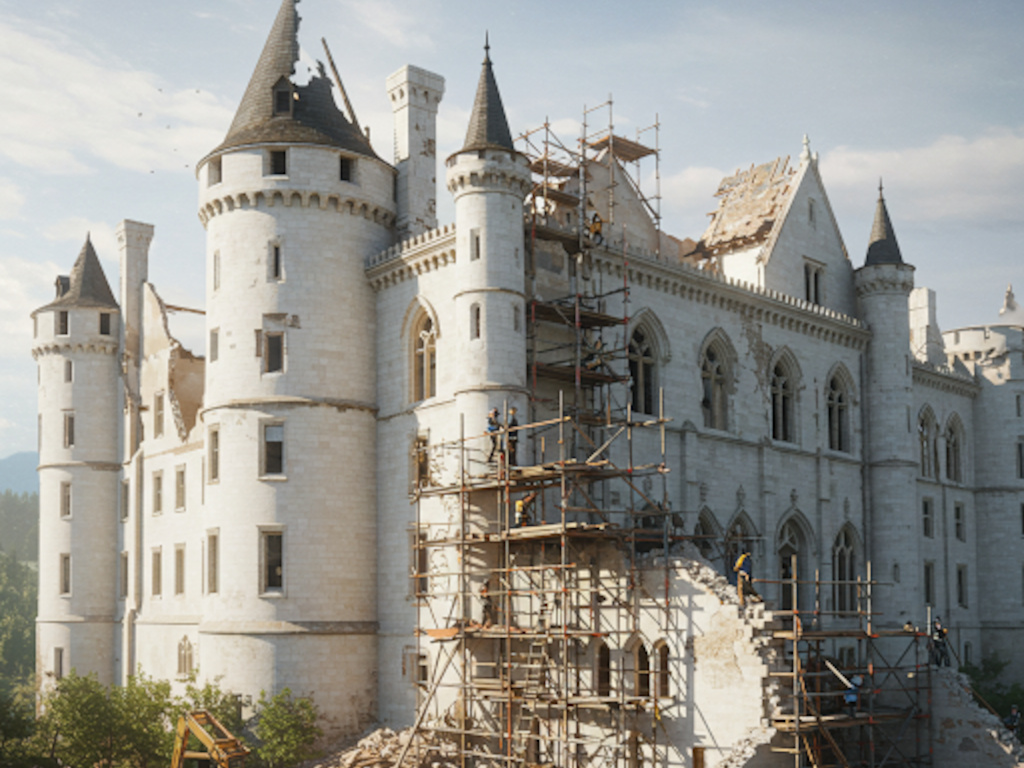 a castle being restored to its former glory