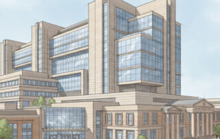 A stylized view of National Institute of Health Building 10