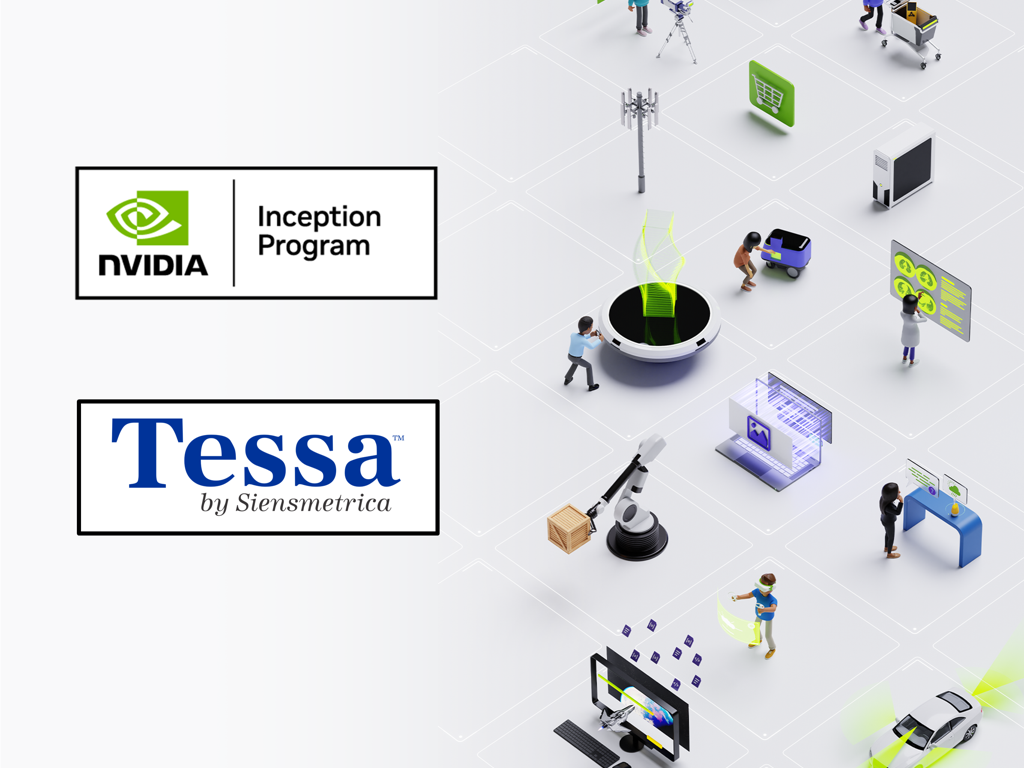 Announcement graphic featuring Siensmetrica and NVIDIA Inception branding, indicating that Siensmetrica has joined the NVIDIA Inception program, which provides startups with resources and training to accelerate innovation and growth