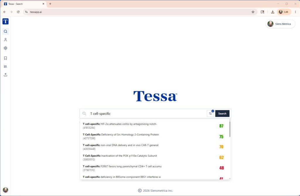 The Tessa Search page