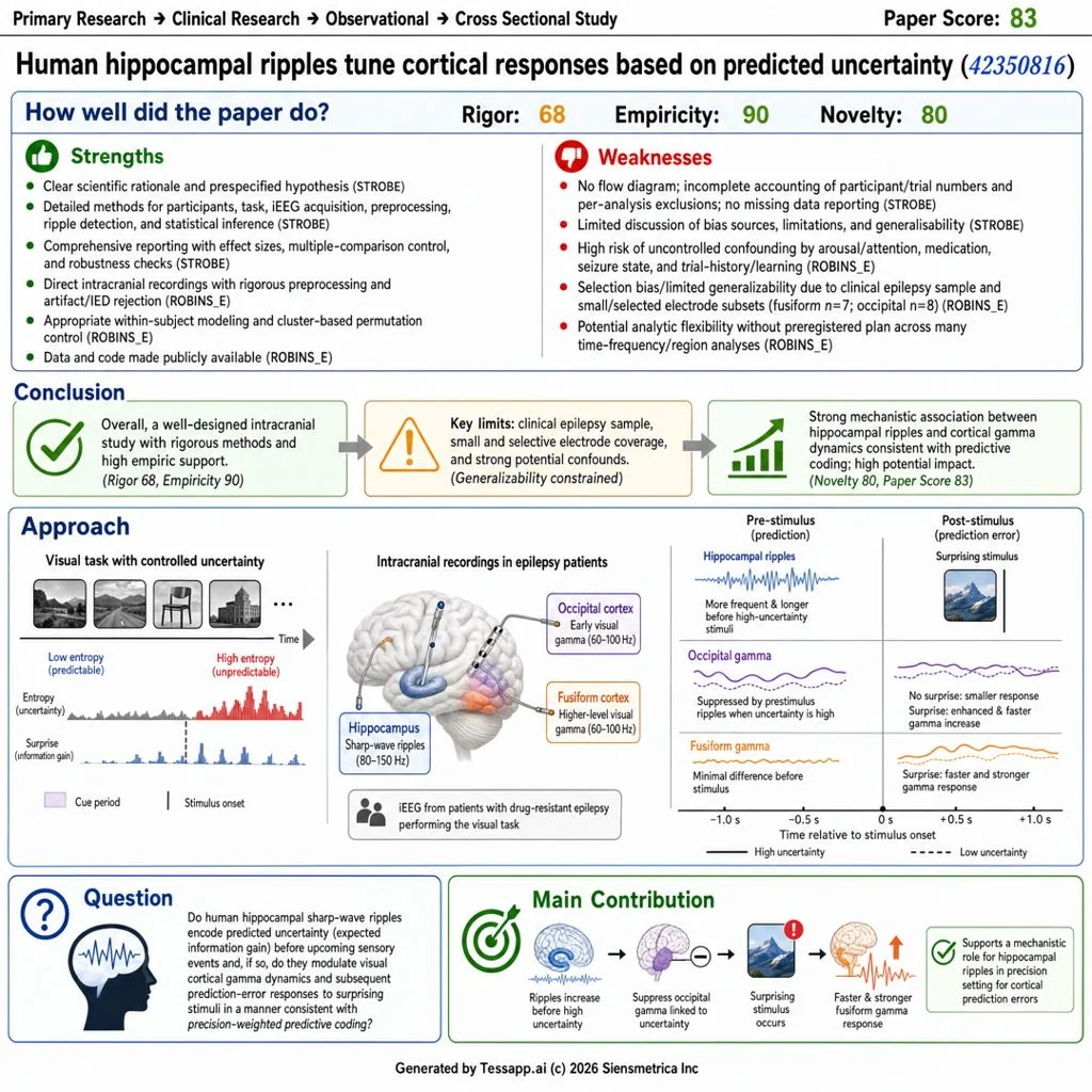 Human hippocampal ripples tune cortical responses based on predicted uncertainty
