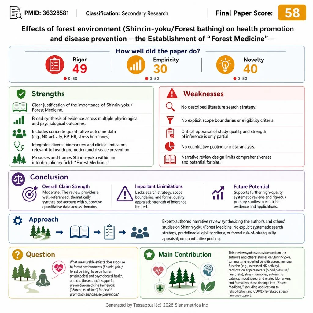 forest-bathing-1024 A graphical abstract of Tessa's analysis of the paper Effects of forest environment (Shinrin-yoku/Forest bathing) on health promotion and disease prevention -the Establishment of "Forest Medicine"